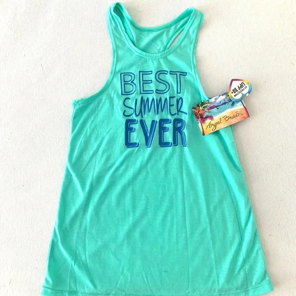Angel beach graphic green tank top Large